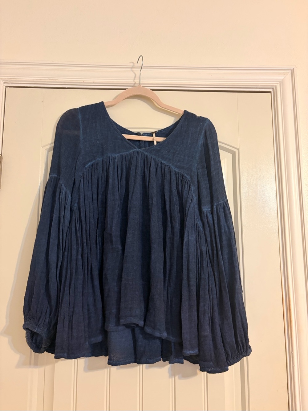 Free People Indigo Blue Long-Sleeve Billowy Peasant Top